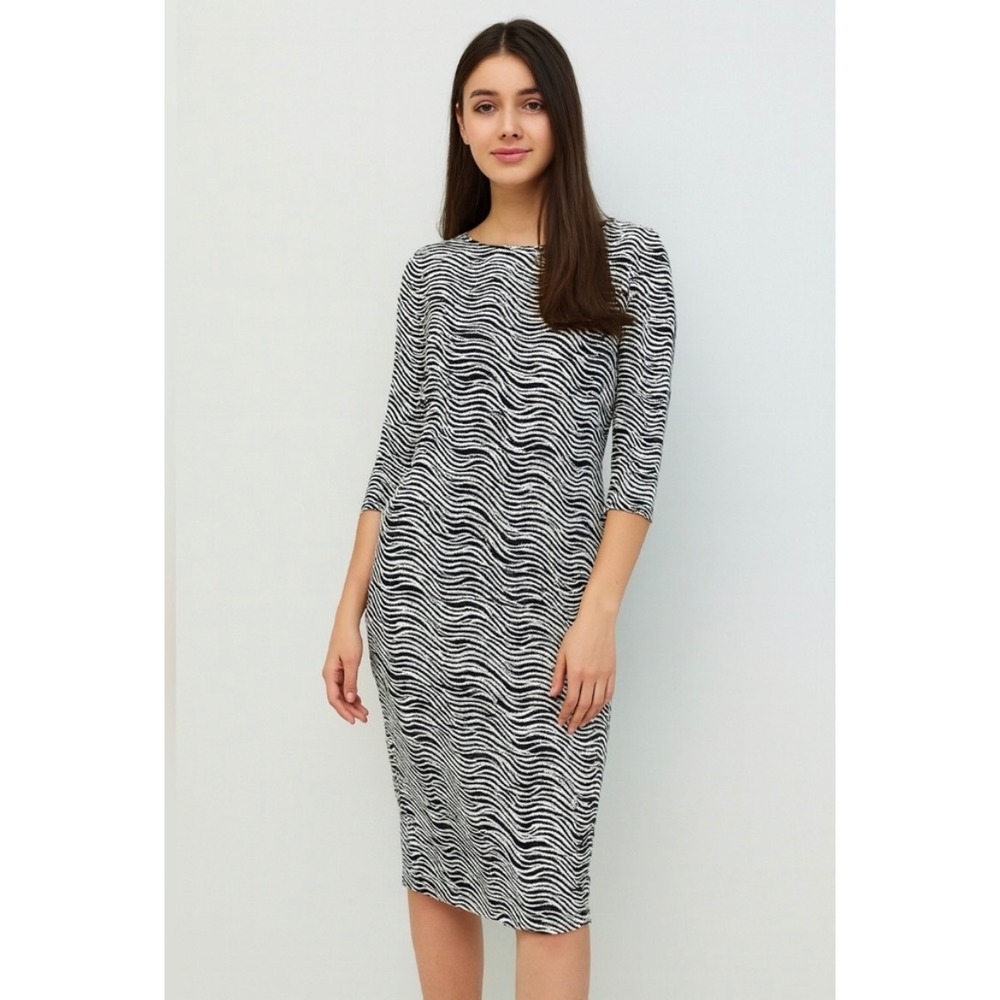 J.McLaughlin Zebra Print Sheath Dress‎ Catalina Cloth 3/4 Sleeve Pockets Small